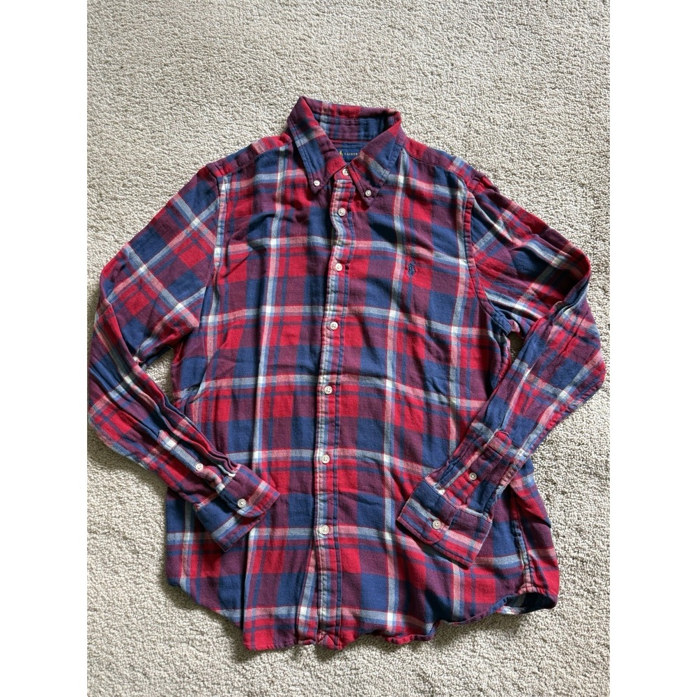 Ralph Lauren Classic Fit Red & Blue Long Sleeve Plaid Flannel Shirt Size Large